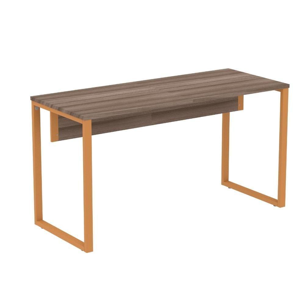 Mesa Escritório P25 Tub Pandin 134 Cm (larg) Tampo Mdp Walnut Pé Aço Tubular Laranja - 1