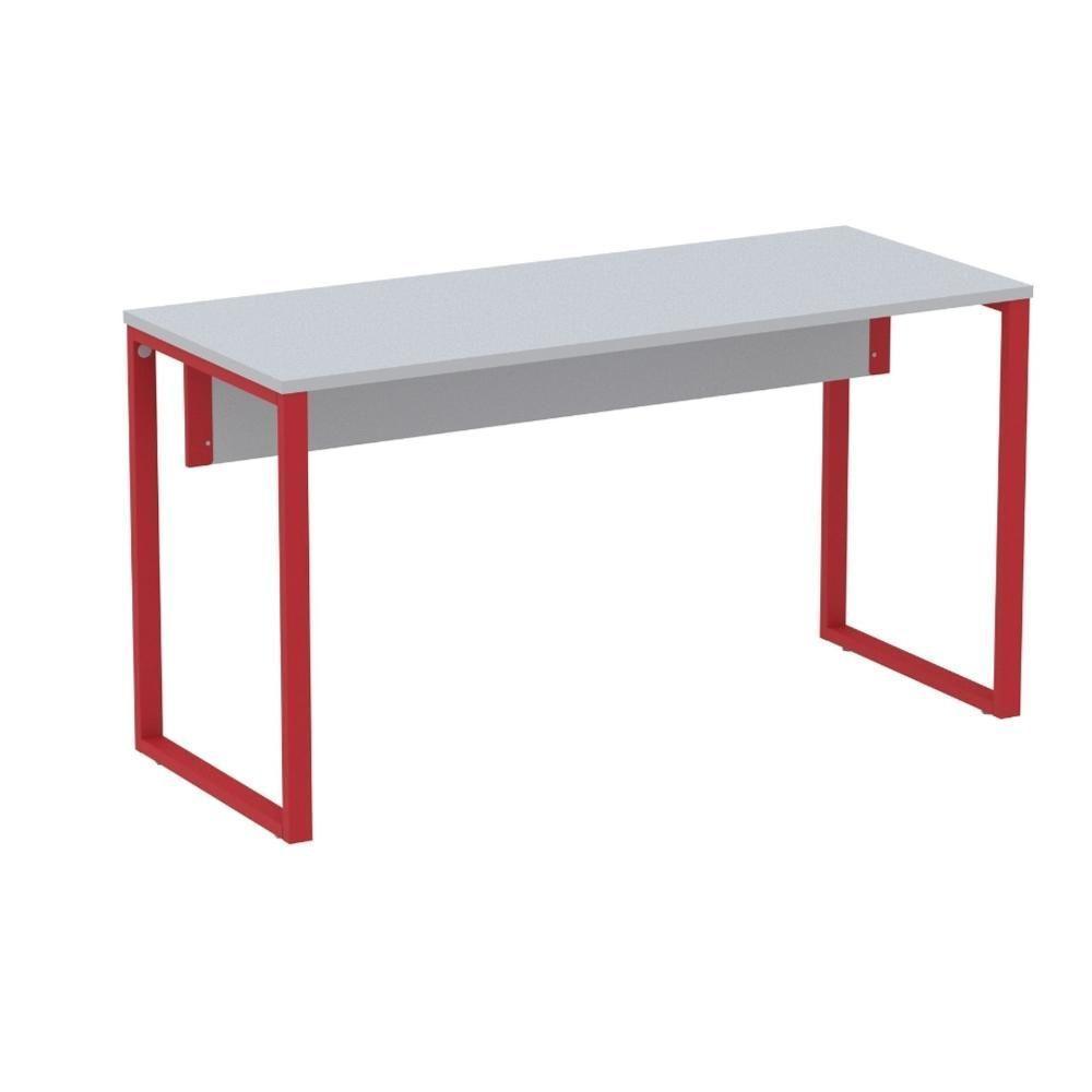 Mesa Escritório P25 Tub Pandin 134 Cm (larg) Tampo Mdp Cinza Pé Aço Tubular Vermelho - 1