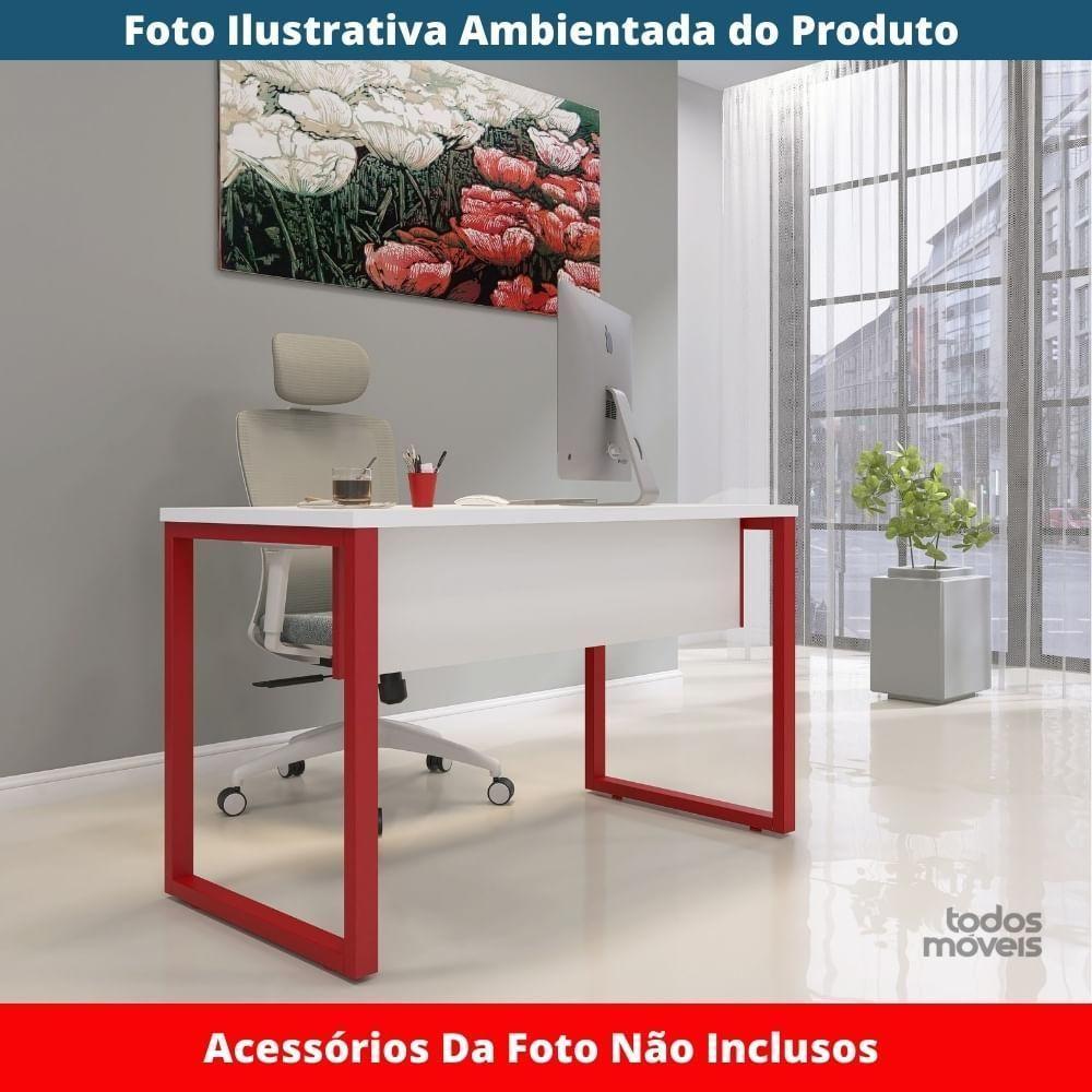 Mesa Escritório P25 Tub Pandin 134 Cm (larg) Tampo Mdp Branco Pé Aço Tubular Vermelho - 2