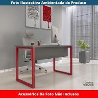 Mesa Escritório P25 Tub Pandin 150 Cm (larg) Tampo Mdp Grafito Pé Aço Tubular Vermelho - 2