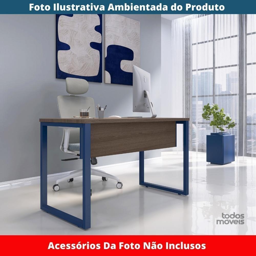 Mesa Escritório P25 Tub Pandin 120 Cm (larg) Tampo Mdp Walnut Pé Aço Tubular Azul Del Rey - 2