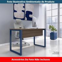 Mesa Escritório P25 Tub Pandin 120 Cm (larg) Tampo Mdp Walnut Pé Aço Tubular Azul Del Rey - 2