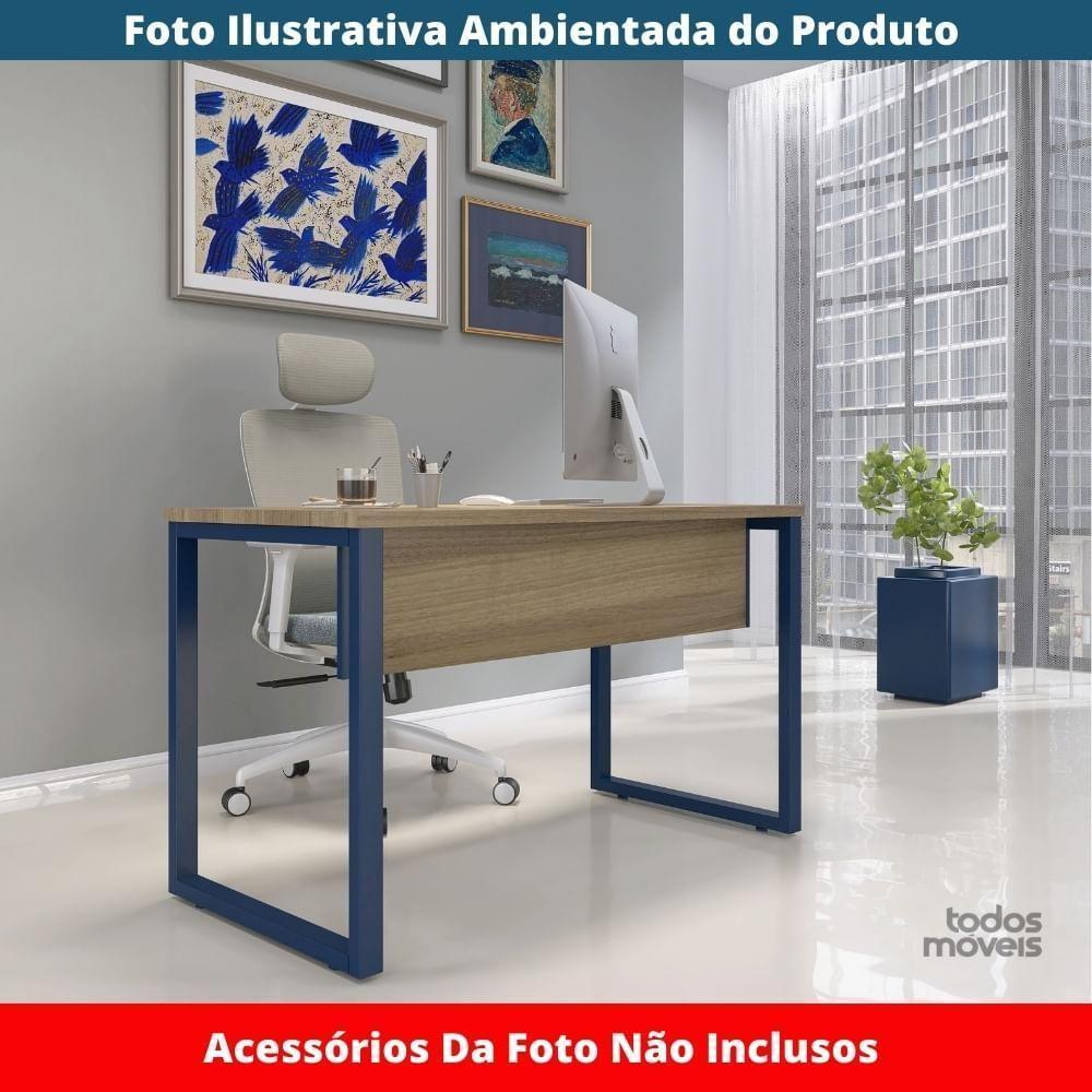 Mesa Escritório P25 Tub Pandin 134 Cm (larg) Tampo Mdp Noce Naturalle Pé Aço Tubular Azul Del Rey - 2