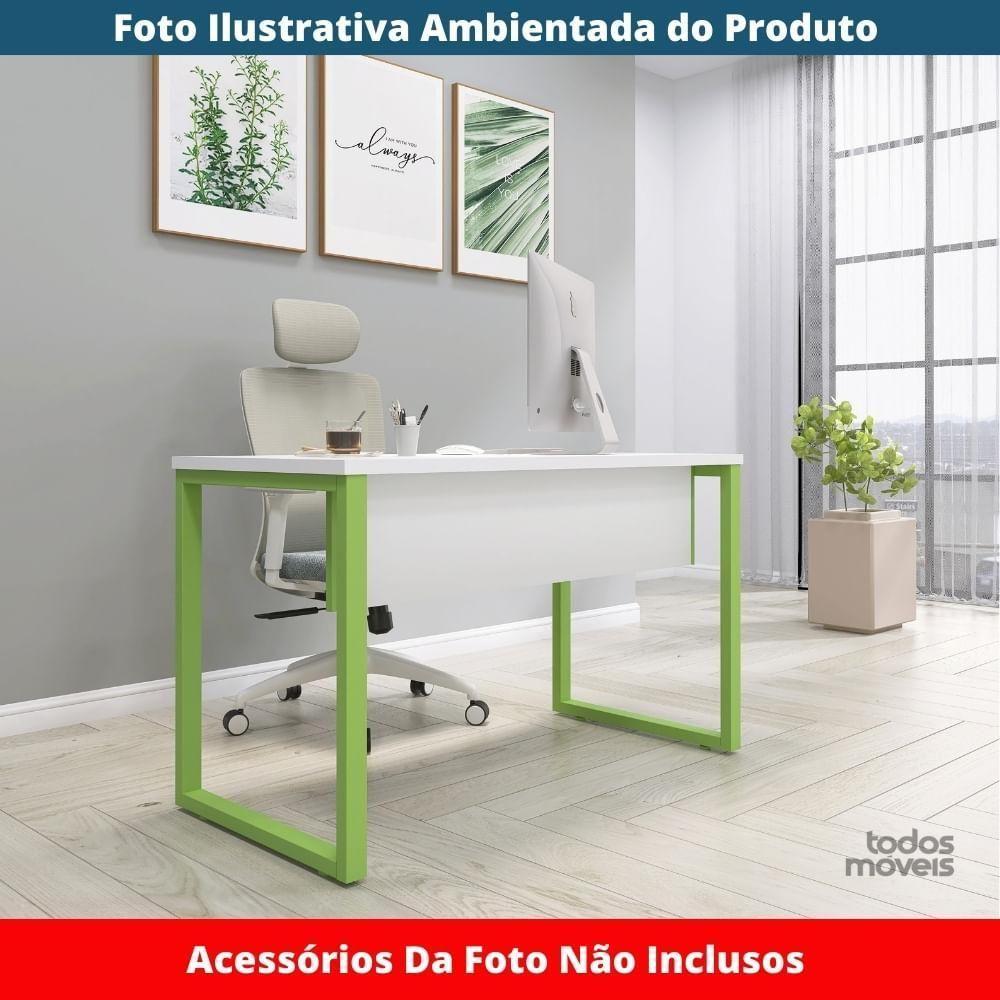Mesa Escritório P25 Tub Pandin 150 Cm (larg) Tampo Mdp Branco Pé Aço Tubular Verde Mirô - 2