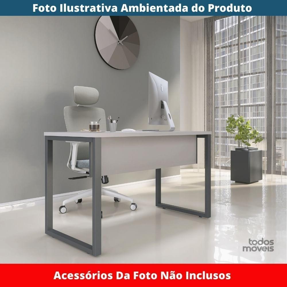 Mesa Escritório P25 Tub Pandin 150 Cm (larg) X 70 Cm (prof) Tampo Mdp Cinza Pé Aço Tubular Grafito - 2