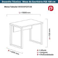 Mesa Escritório P25 Tub Pandin 150 Cm (larg) Tampo Mdp Branco Pé Aço Tubular Grafito - 3