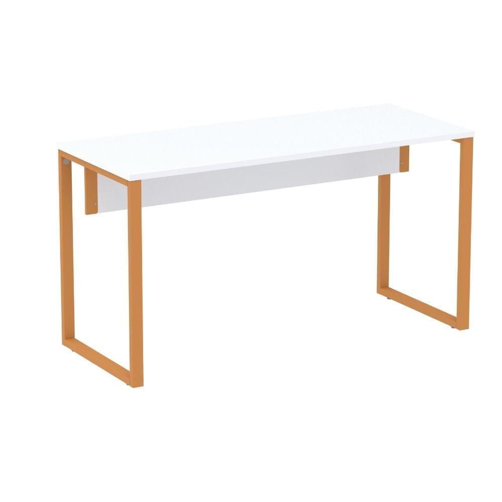 Mesa Escritório P25 Tub Pandin 150 Cm (larg) Tampo Mdp Branco Pé Aço Tubular Laranja - 1