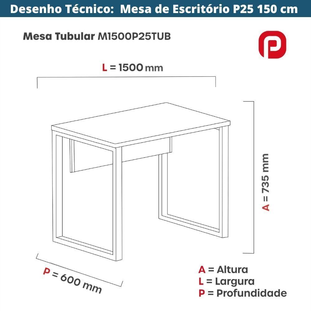 Mesa Escritório P25 Tub Pandin 150 Cm (larg) Tampo Mdp Walnut Pé Aço Tubular Azul Del Rey - 3