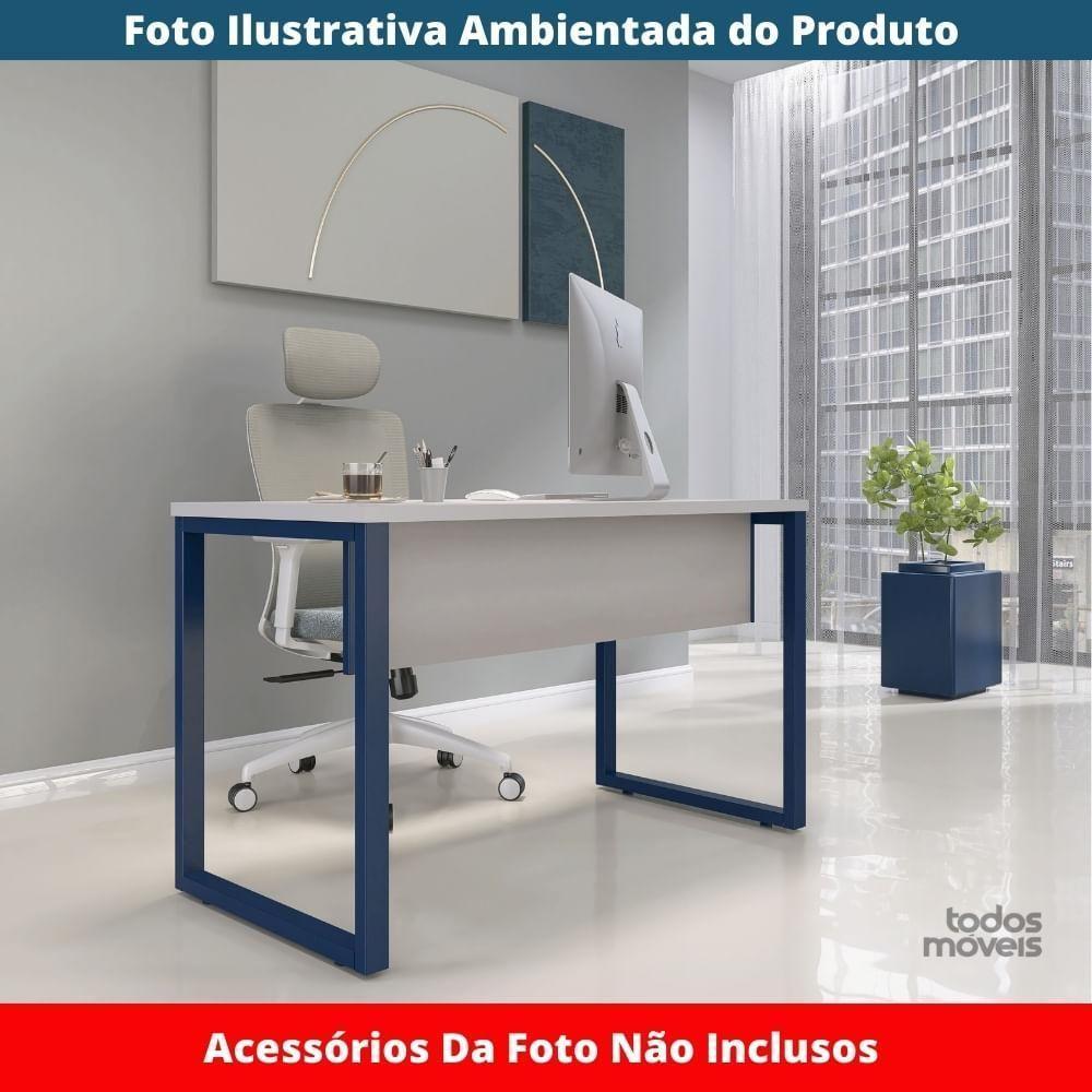 Mesa Escritório P25 Tub Pandin 150 Cm (larg) Tampo Mdp Cinza Pé Aço Tubular Azul Del Rey - 2