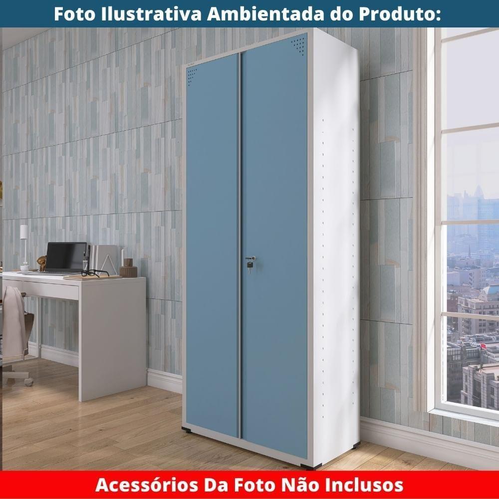 Armário Alto 2 Portas Pandin 80 Cm (largura) Inmetro Estrutura Aço Cinza E Portas Azul Dali C- Chave - 7