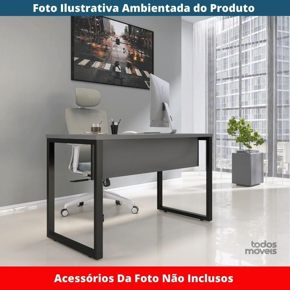 Mesa Escritório P25 Tub Pandin 150 Cm (larg) Tampo Mdp Grafito Pé Aço Tubular Preto - 2
