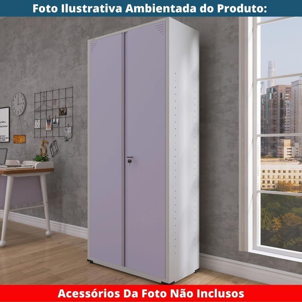 Armário Alto 2 Portas Pandin 90 Cm (largura) Inmetro Estrutura Aço Cinza E Portas Lilás C- Chave - 7