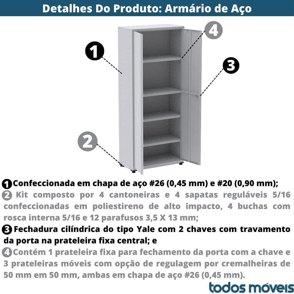Armário Alto 2 Portas Pandin 80 Cm (largura) Inmetro Estrutura E Portas Aço Branco C- Chave - 3