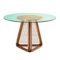 Mesa De Jantar Coss Ozki 120 Cm Madeira Eucalipto Cedro Redonda Corda Redonda Canela E Tampo De Vidr - 1