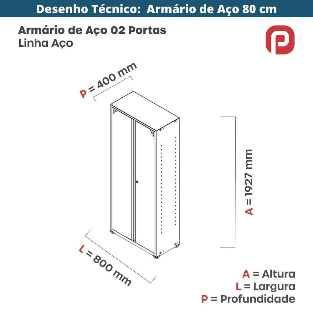 Armário Alto 2 Portas Pandin 80 Cm (largura) Inmetro Estrutura Aço Cinza E Portas Brancas C- Chave - 9