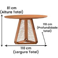 Mesa De Jantar Coss Ozki 110 Cm Madeira Eucalipto Cedro Redonda Corda Redonda Rami - 2