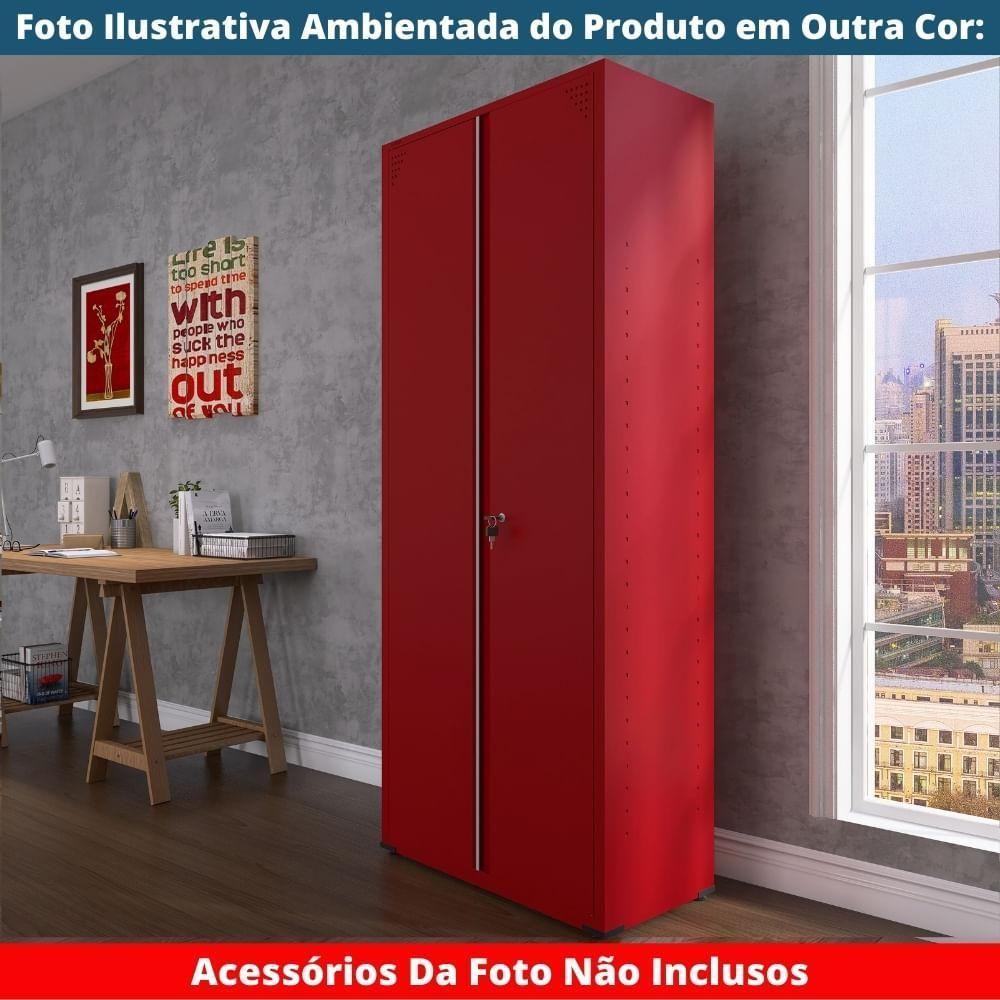 Armário Alto 2 Portas Pandin 90 Cm (largura) Inmetro Estrutura Aço Cinza E Portas Vermelhas C- Chave - 5