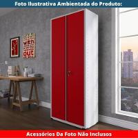 Armário Alto 2 Portas Pandin 90 Cm (largura) Inmetro Estrutura Aço Cinza E Portas Vermelhas C- Chave