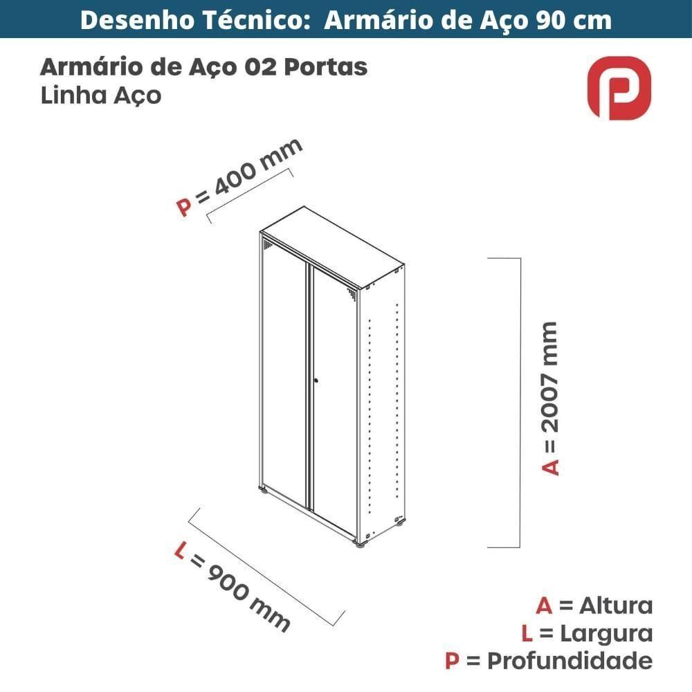 Armário Alto 2 Portas Pandin 90 Cm (largura) Inmetro Estrutura Aço Cinza E Portas Laranjas C- Chave - 9