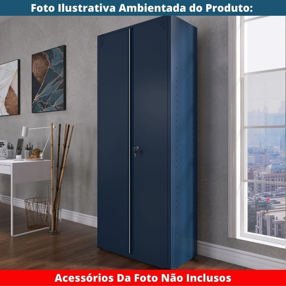 Armário Alto 2 Portas Pandin 80 Cm (largura) Inmetro Estrutura E Portas Aço Azul C- Chave - 2