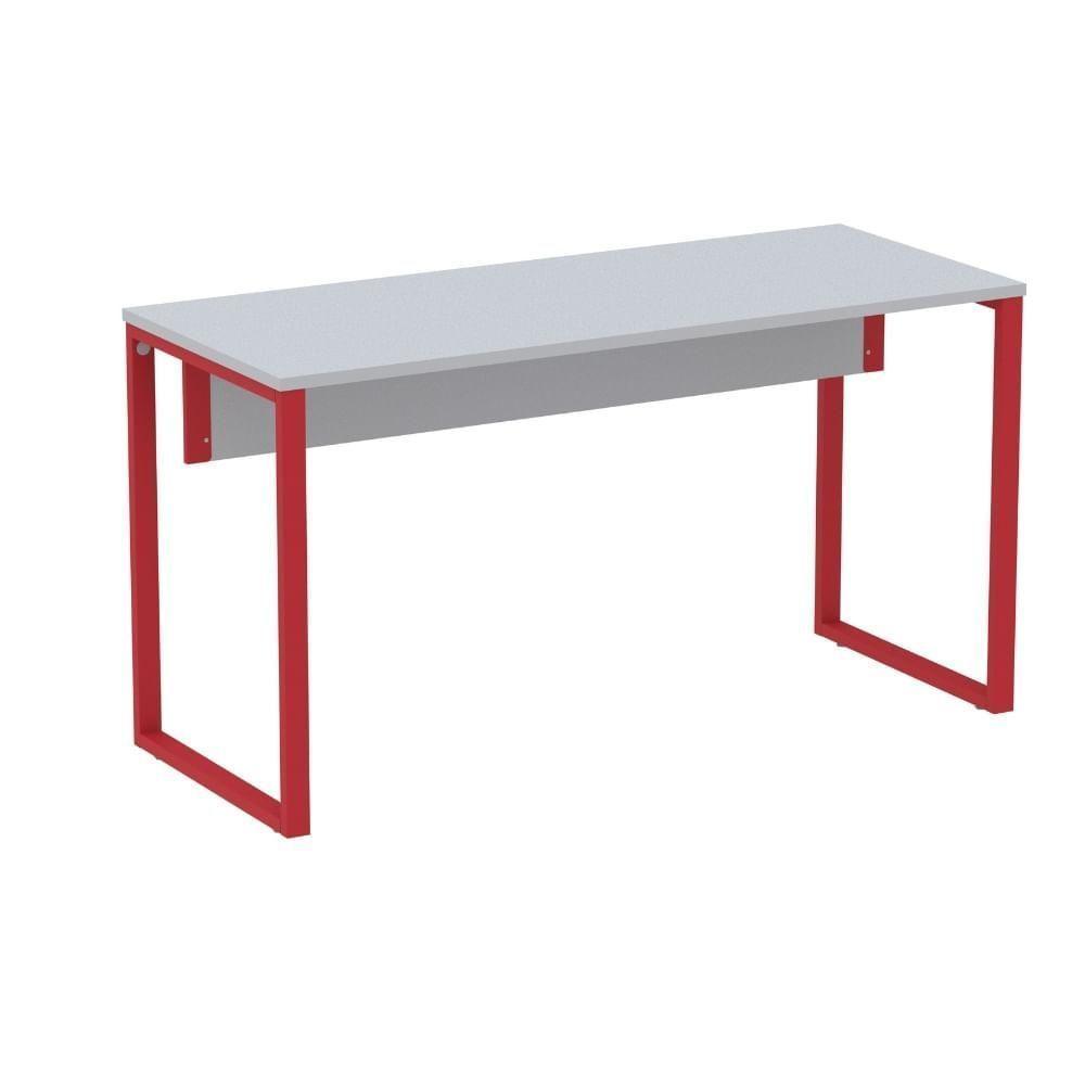 Mesa Escritório P25 Tub Pandin 150 Cm (larg) X 70 Cm (prof) Tampo Mdp Cinza Pé Aço Tubular Vermelho - 1