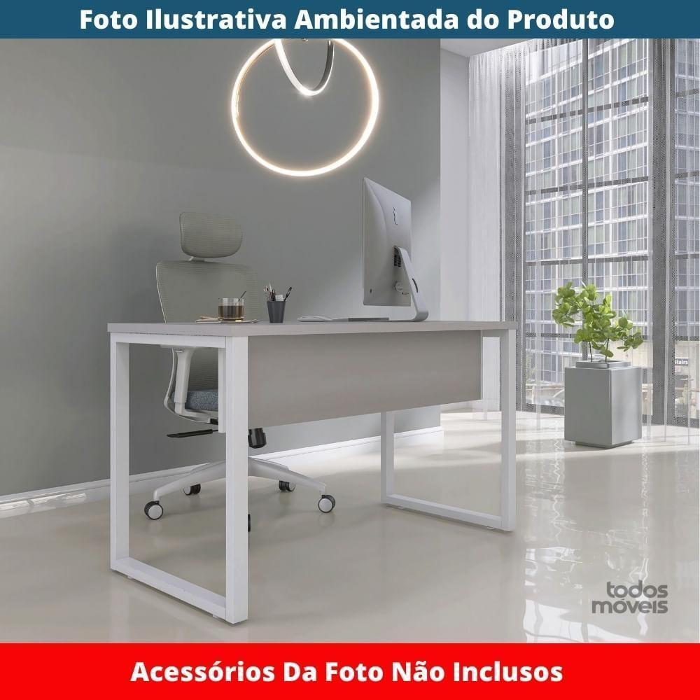 Mesa Escritório P25 Tub Pandin 134 Cm (larg) Tampo Mdp Cinza Pé Aço Tubular Branco - 2