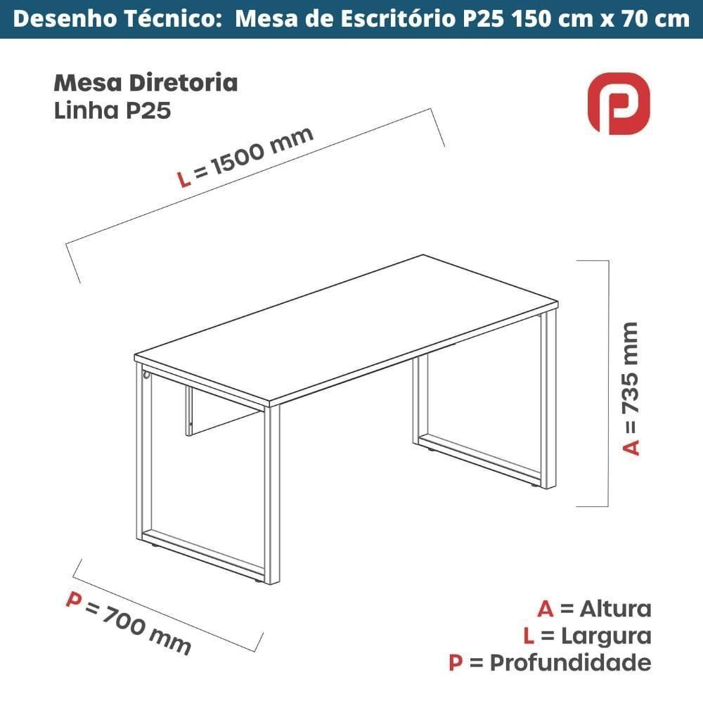Mesa Escritório P25 Tub Pandin 150 Cm (larg) X 70 Cm (prof) Tampo Mdp Branco Pé Aço Tubular Vermelho - 3