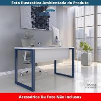 Mesa Escritório P25 Tub Pandin 150 Cm (larg) X 70 Cm (prof) Tampo Mdp Branco Pé Aço Tubular Azul - 2
