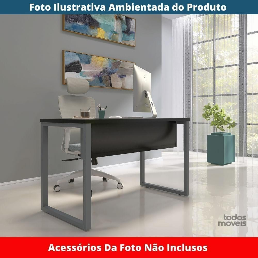 Mesa Escritório P25 Tub Pandin 150 Cm (larg) Tampo Mdp Preto Pé Aço Tubular Grafito - 2