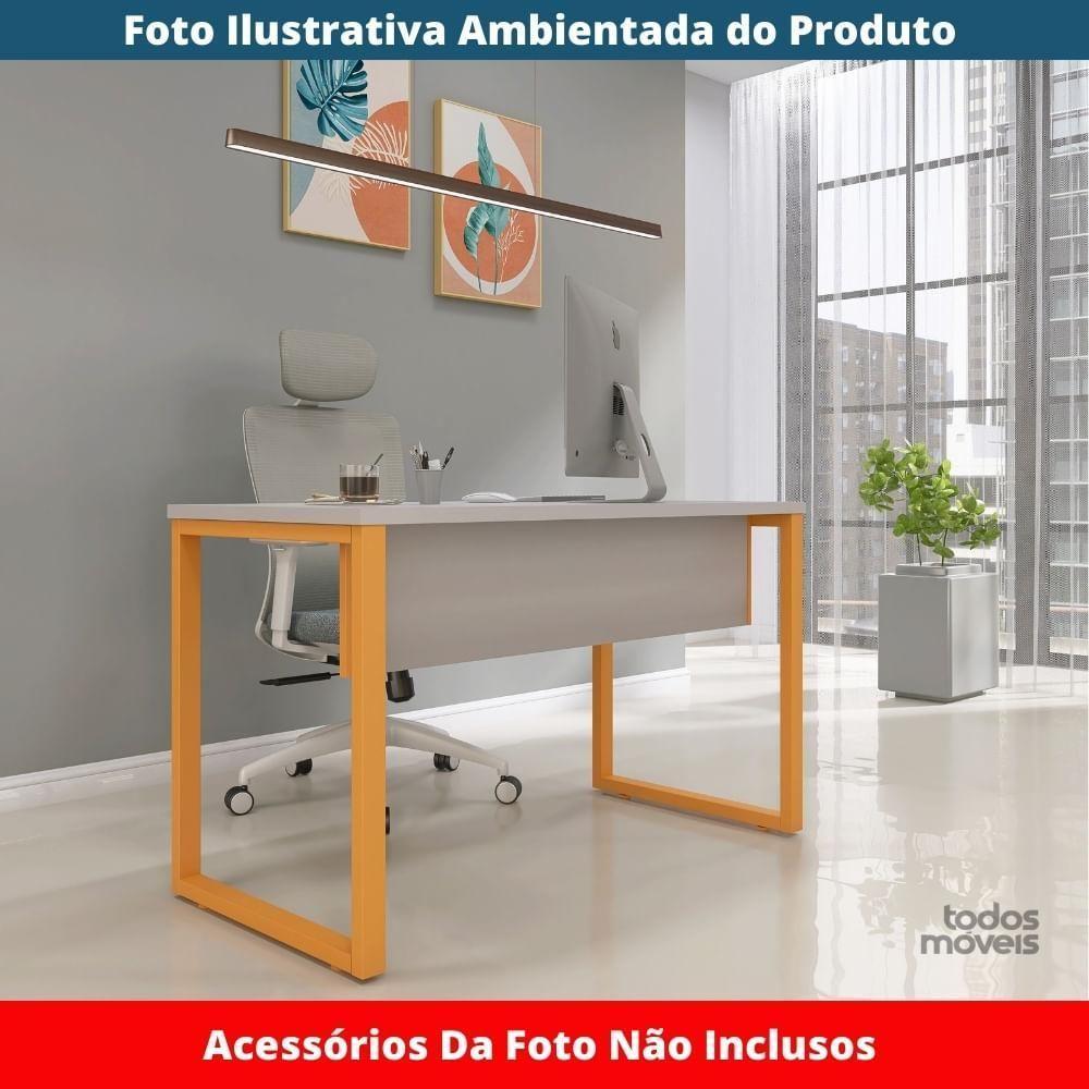 Mesa Escritório P25 Tub Pandin 150 Cm (larg) X 70 Cm (prof) Tampo Mdp Cinza Pé Aço Tubular Laranja - 2