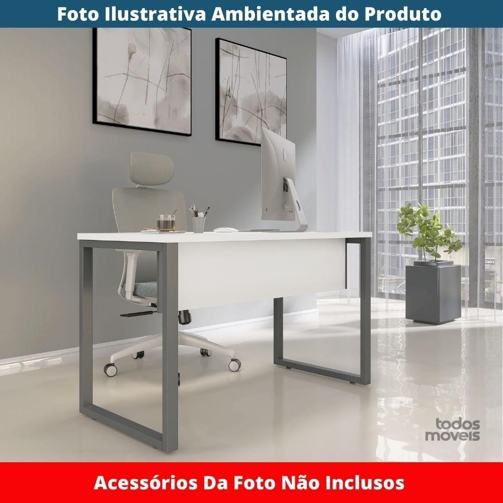 Mesa Escritório P25 Tub Pandin 150 Cm (larg) X 70 Cm (prof) Tampo Mdp Branco Pé Aço Tubular Grafito - 3