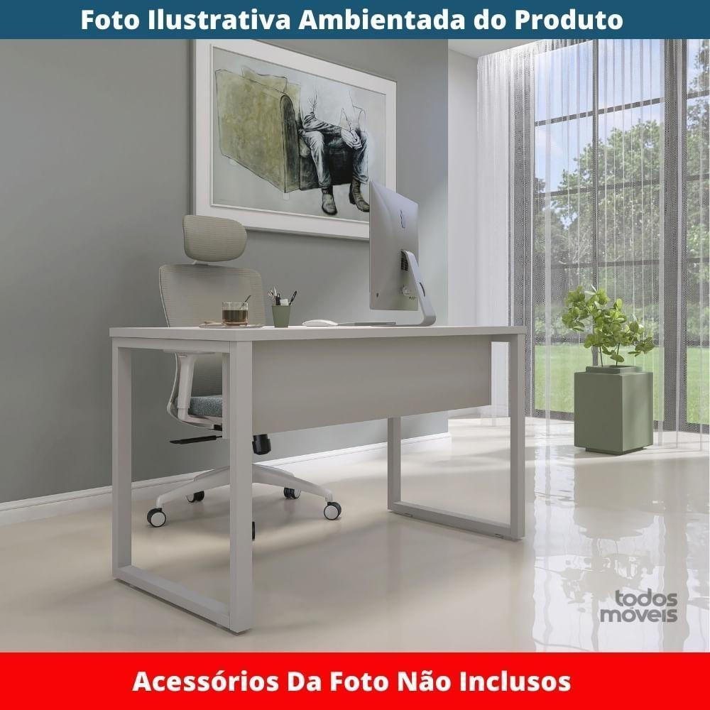 Mesa Escritório P25 Tub Pandin 150 Cm (larg) Tampo Mdp Cinza Pé Aço Tubular Branco - 2