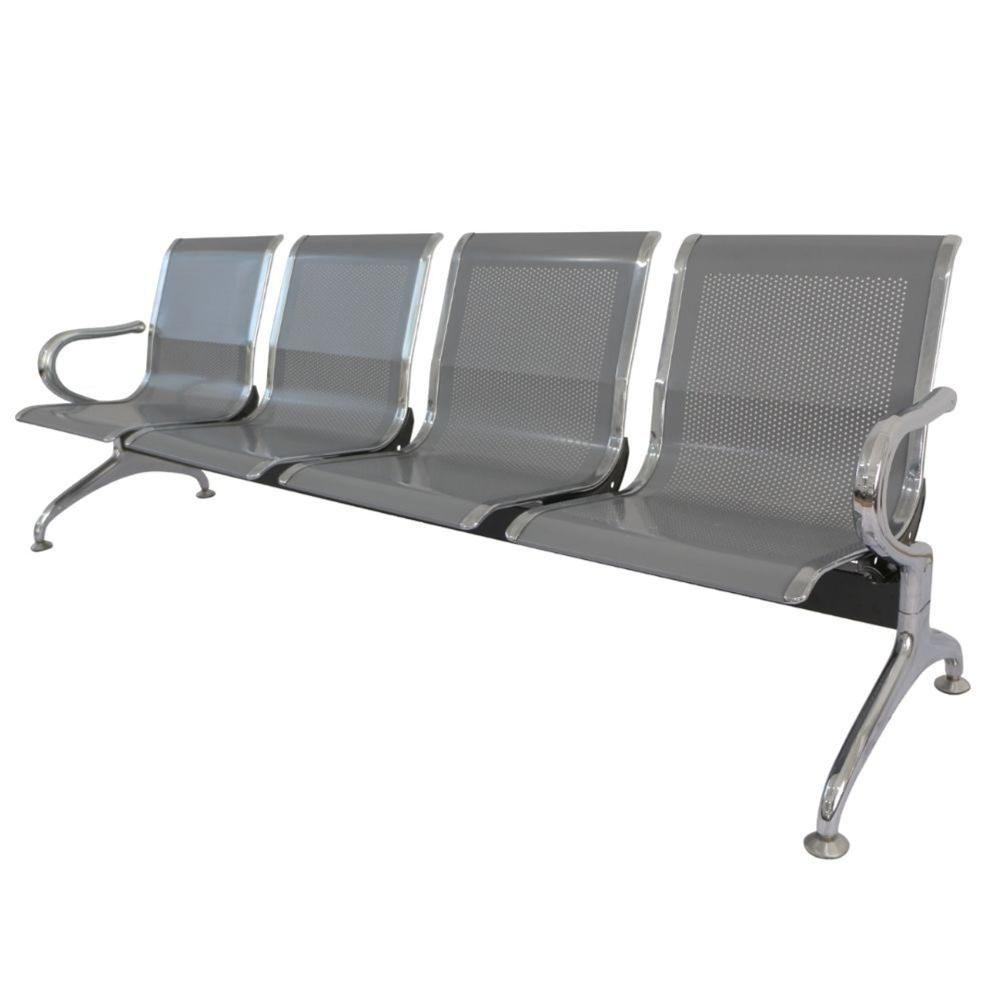 Longarina 4 Lugares Nr-17 Dubai Fratini 226 Cm (larg) Aço Carbono, Cromado E Pintura Cinza C- Braços - 1