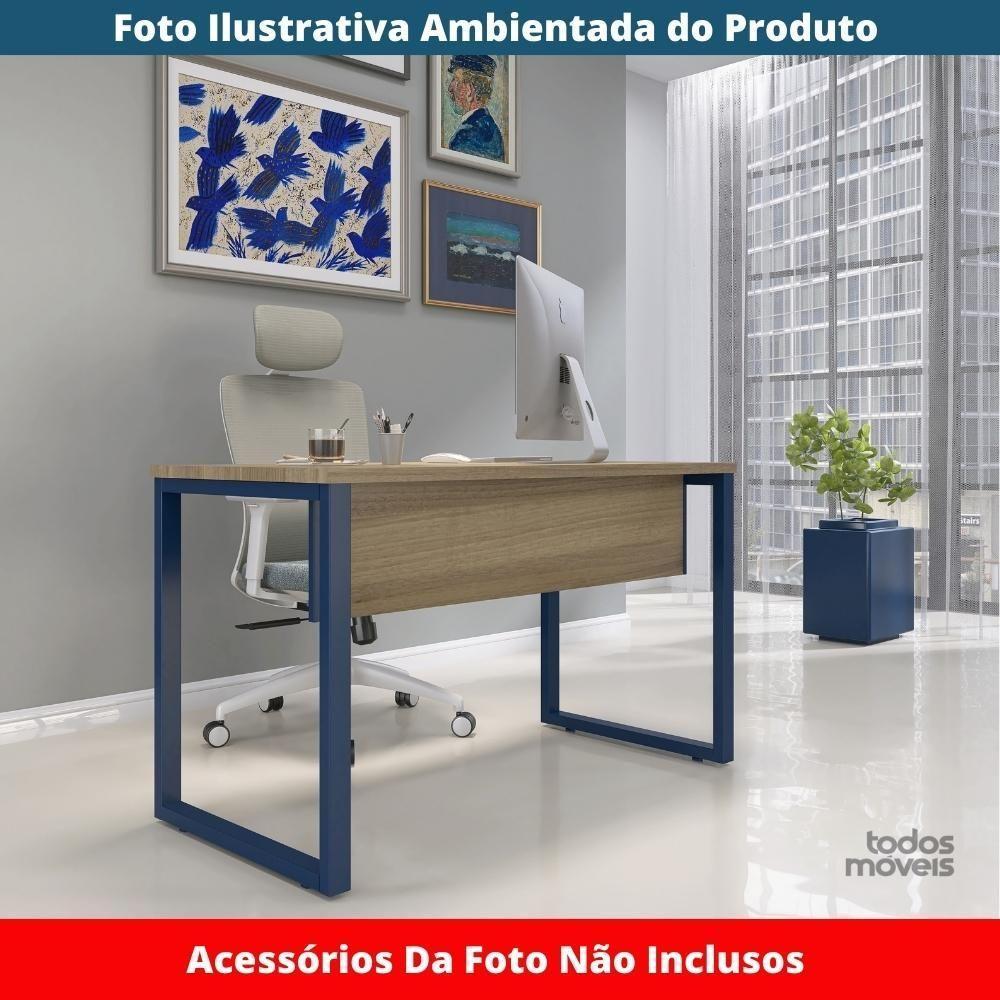 Mesa Escritório P25 Tub Pandin 120 Cm (larg) Tampo Mdp Noce Naturalle Pé Aço Tubular Azul Del Rey - 2