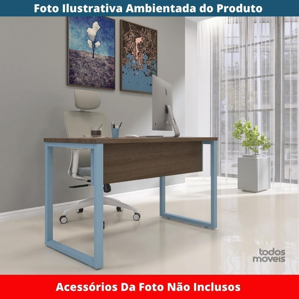 Mesa Escritório P25 Tub Pandin 120 Cm (larg) Tampo Mdp Walnut Pé Aço Tubular Azul Dali - 3