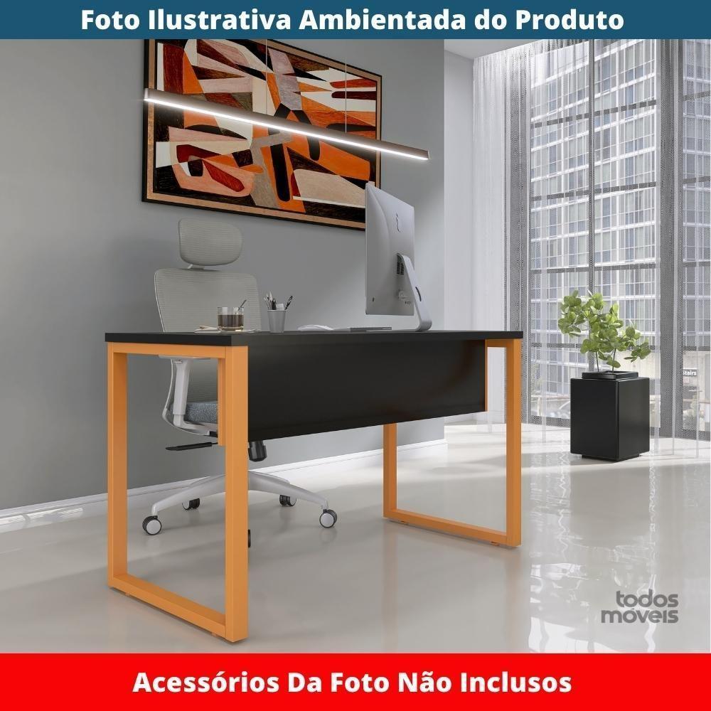 Mesa Escritório P25 Tub Pandin 120 Cm (larg) Tampo Mdp Preto Pé Aço Tubular Laranja - 2