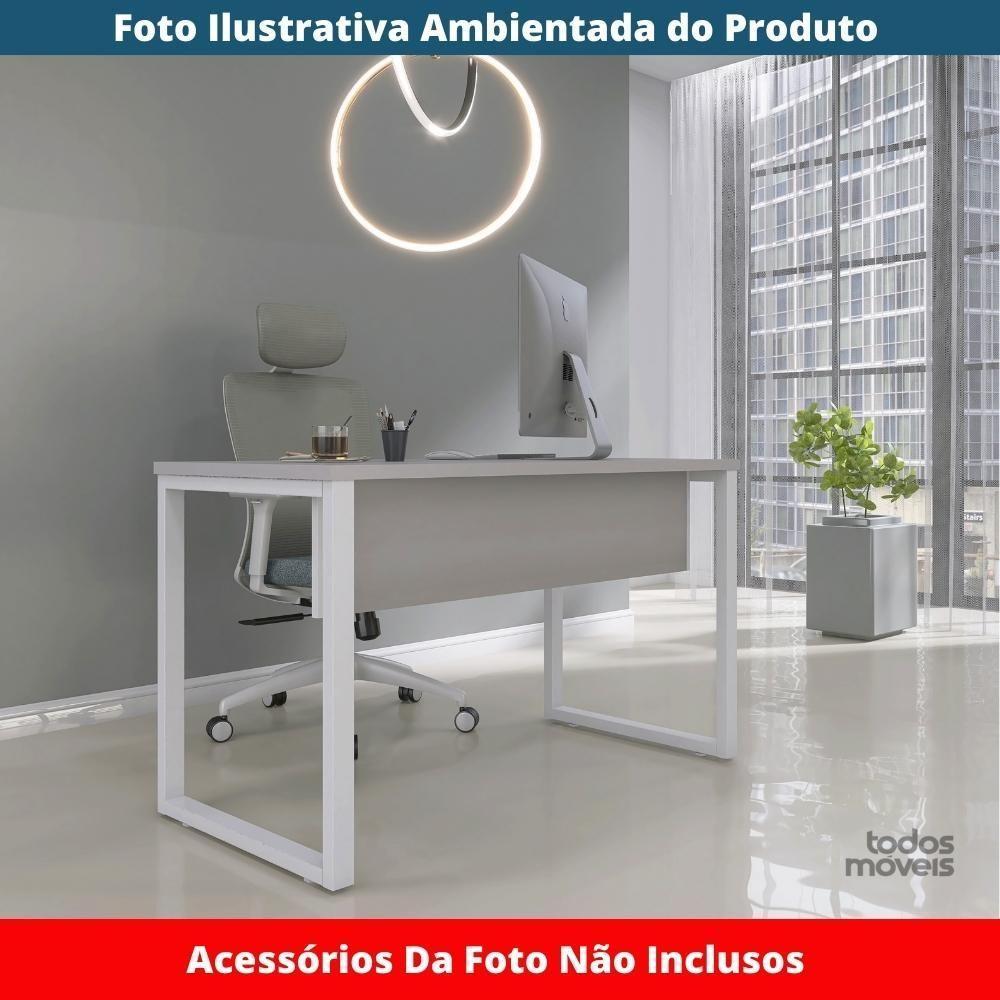 Mesa Escritório P25 Tub Pandin 120 Cm (larg) Tampo Mdp Cinza Pé Aço Tubular Branco - 2
