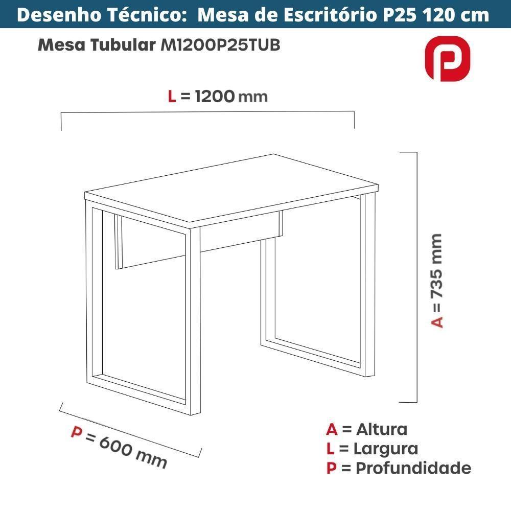 Mesa Escritório P25 Tub Pandin 120 Cm (larg) Tampo Mdp Cinza Pé Aço Tubular Branco - 3