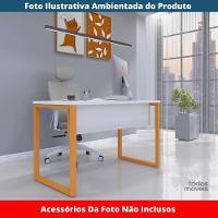 Mesa Escritório P25 Tub Pandin 120 Cm (larg) Tampo Mdp Branco Pé Aço Tubular Laranja - 2