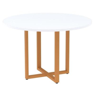 Mesa De Reunião Redonda P25 Pandin 110 Cm (largura) Tampo Mdp Branco Pé Aço Tubular Laranja