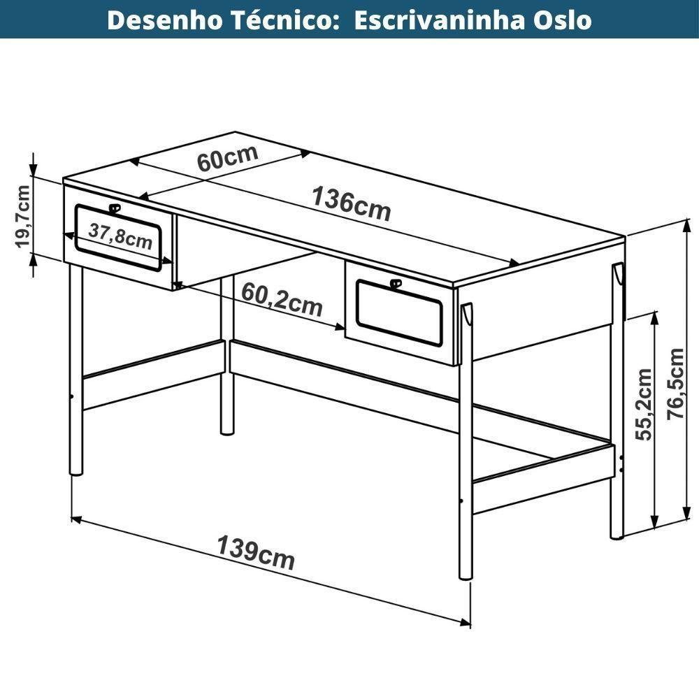 Escrivaninha 2 Gavetas Oslo Artesano 139 Cm (largura) Mdp Nero Palha Sintética Bege Pé Metal Dourado - 8