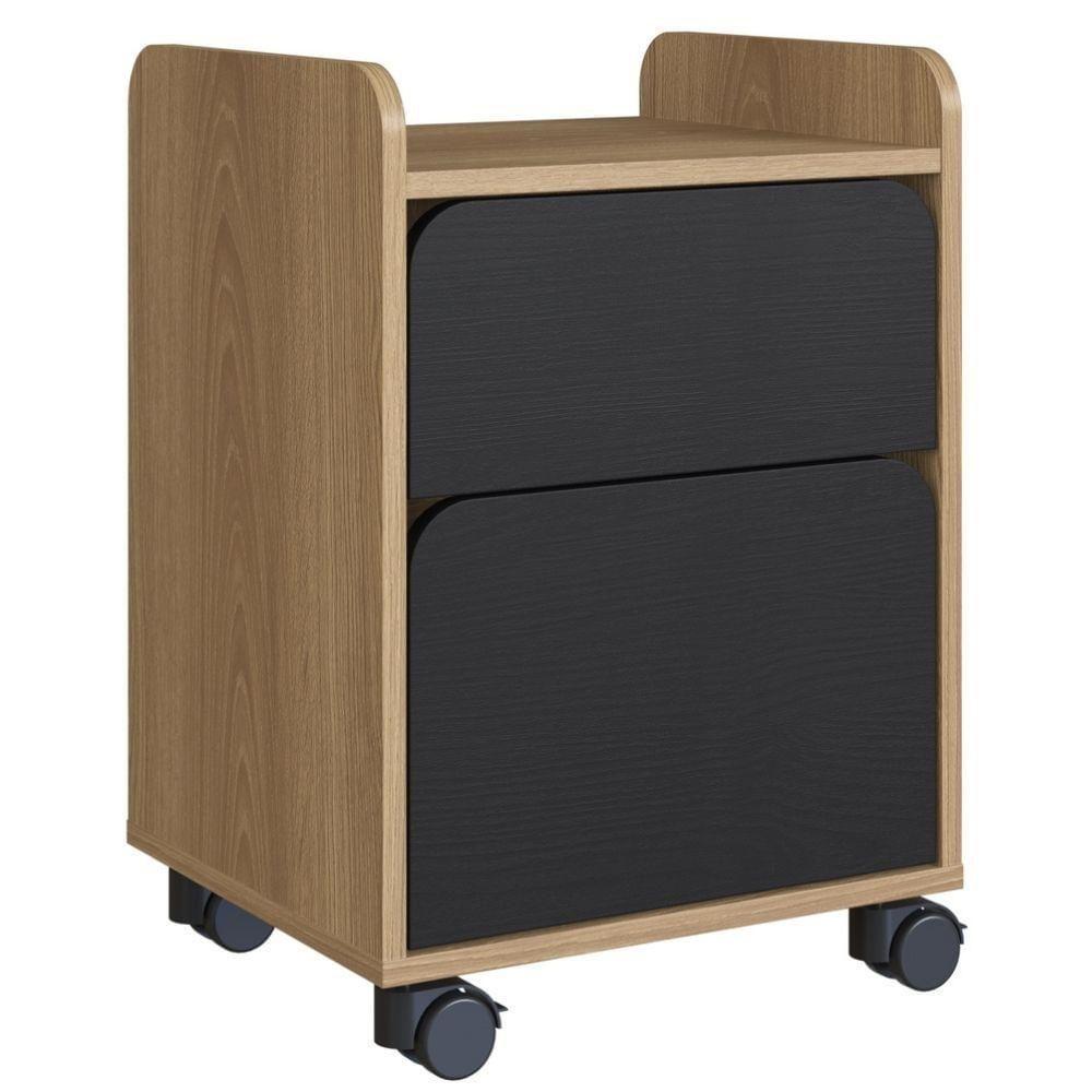 Gaveteiro Volante Flexus Artesano 40 Cm (larg) Mdp Hanover (mel) E Nero (preto) 2 Gavetas E Rodízios - 1