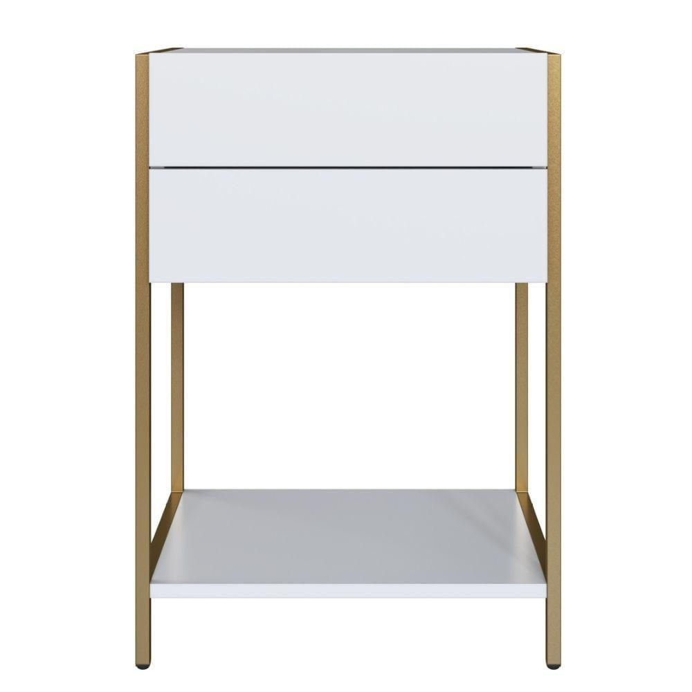 Mesa De Cabeceira Artesano 45 Cm (larg) Mdp Branco Aço Carbono Dourado Com 2 Gavetas E 1 Prateleira - 3