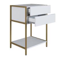 Mesa De Cabeceira Artesano 45 Cm (larg) Mdp Branco Aço Carbono Dourado Com 2 Gavetas E 1 Prateleira - 2