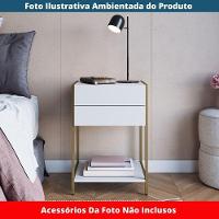Mesa De Cabeceira Artesano 45 Cm (larg) Mdp Branco Aço Carbono Dourado Com 2 Gavetas E 1 Prateleira