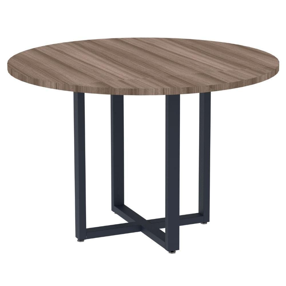 Mesa De Reunião Redonda P25 Pandin 110 Cm (largura) Tampo Mdp Walnut Pé Aço Tubular Azul Del Rey - 1