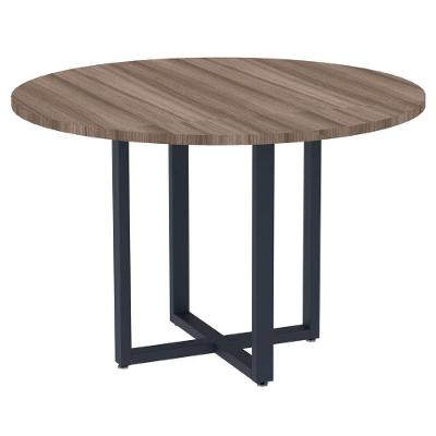 Mesa De Reunião Redonda P25 Pandin 110 Cm (largura) Tampo Mdp Walnut Pé Aço Tubular Azul Del Rey