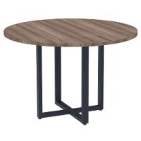 Mesa De Reunião Redonda P25 Pandin 110 Cm (largura) Tampo Mdp Walnut Pé Aço Tubular Azul Del Rey - 1
