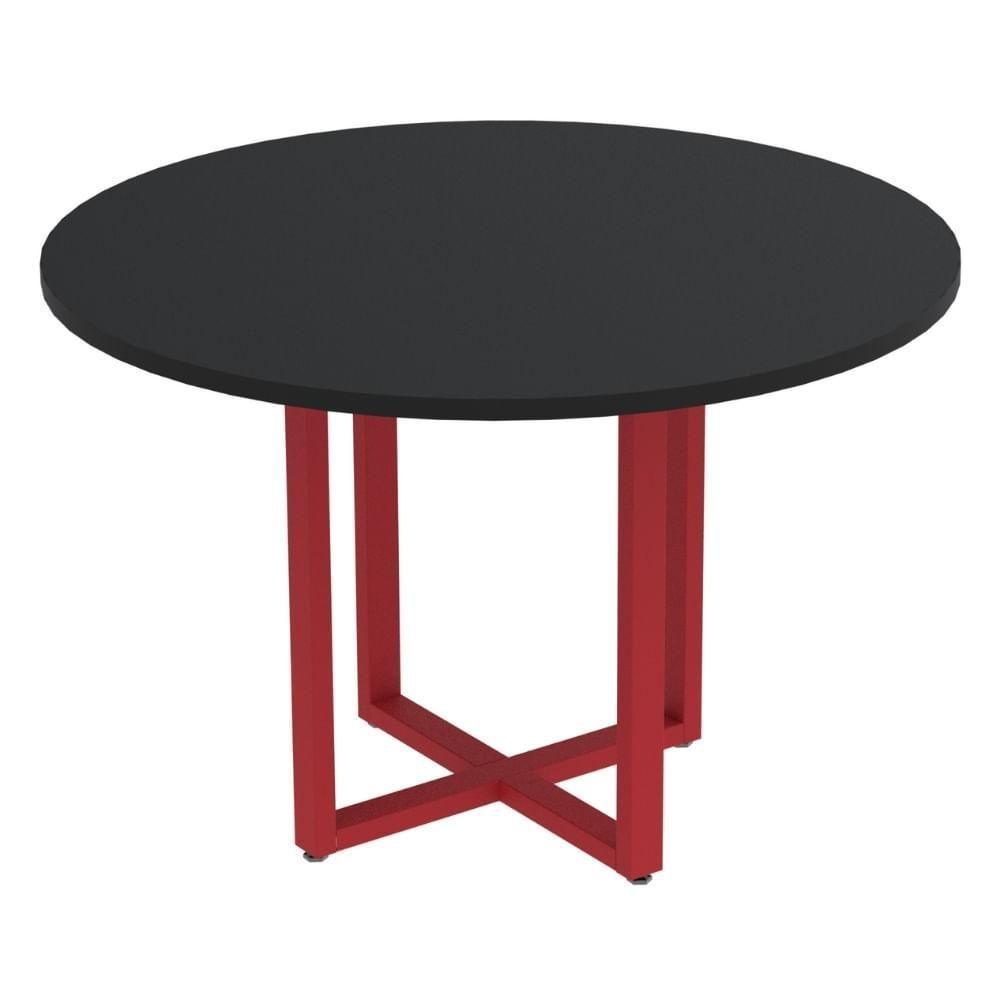 Mesa De Reunião Redonda P25 Pandin 110 Cm (largura) Tampo Mdp Preto Pé Aço Tubular Vermelho - 1