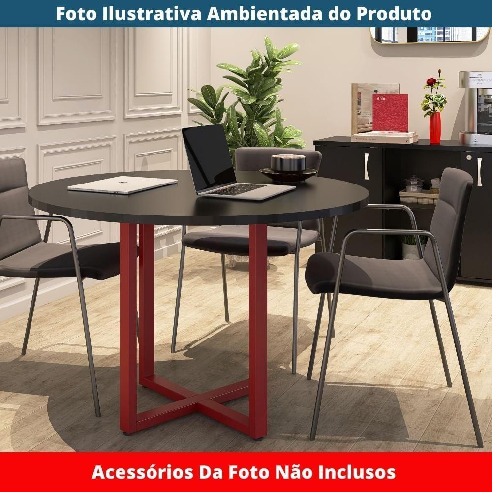 Mesa De Reunião Redonda P25 Pandin 110 Cm (largura) Tampo Mdp Preto Pé Aço Tubular Vermelho - 4